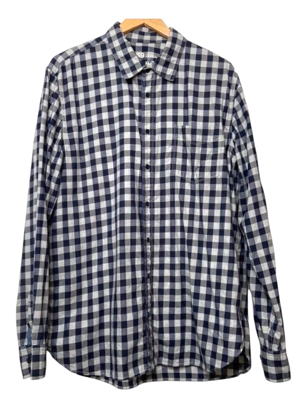 Gap 1969 button down shirt long sleeve plaid blue and ecru white100% cotton XL